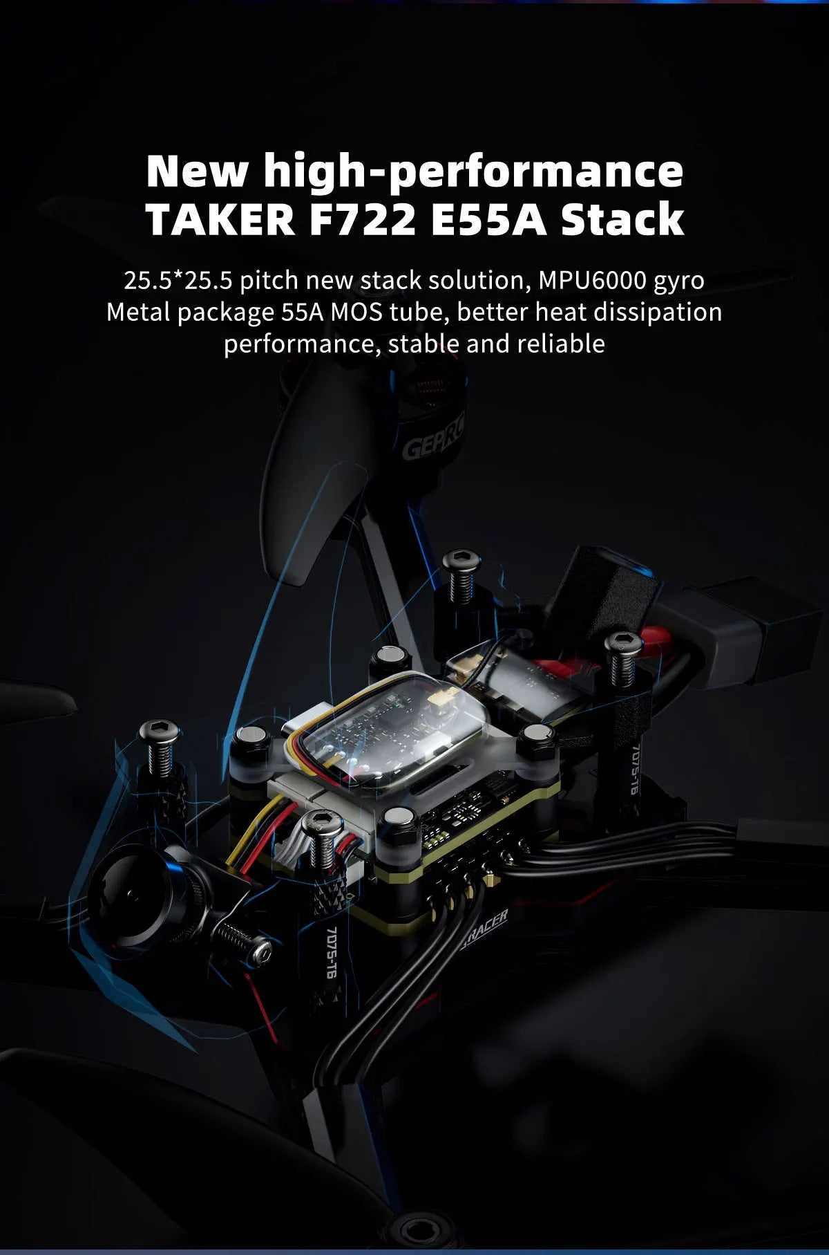 GEPRC Racer FPV Racing Drone - TAKER F722 E55A Stack SPEEDX2 2207 TMOTOR F60PROV Drone Kit VTX Light Fast Freestyle RC Quadcopter 40 GEPRC Racer FPV, MPU6OOO gyro Metal package 55A MOS tube, better
