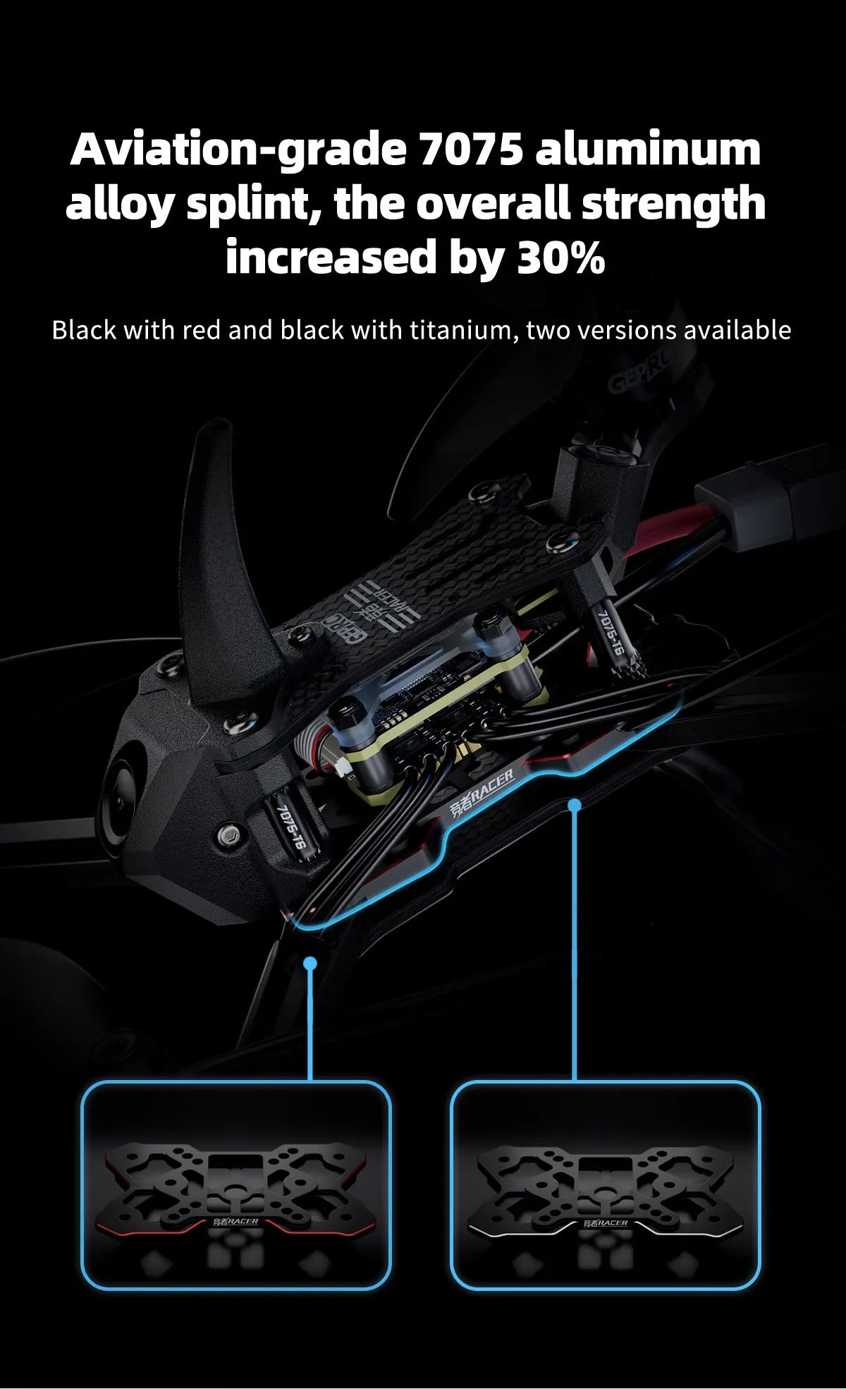 GEPRC Racer FPV Racing Drone - TAKER F722 E55A Stack SPEEDX2 2207 TMOTOR F60PROV Drone Kit VTX Light Fast Freestyle RC Quadcopter 43 GEPRC Racer FPV, aviation-grade 7075 aluminum alloy splint, overall strength increased by 30% .