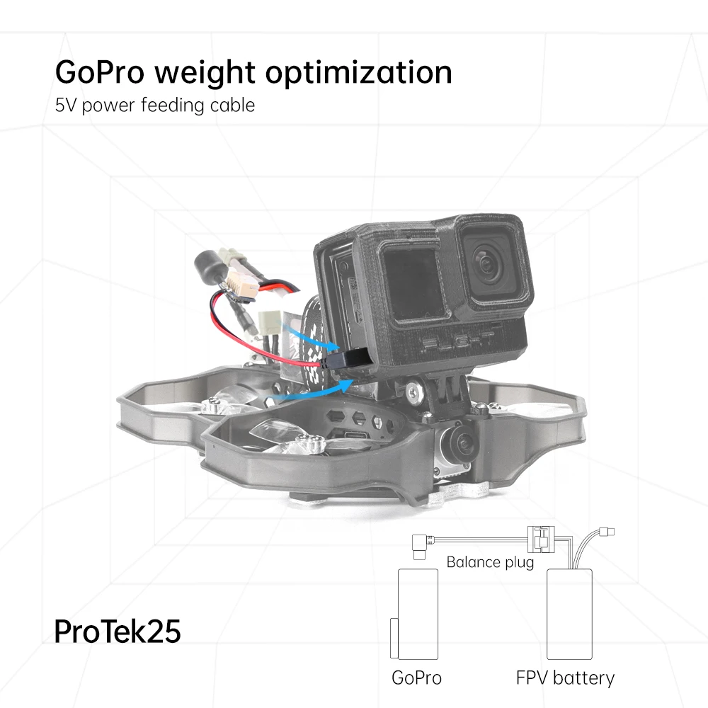 iFlight ProTek25 FPV Drone, GoPro weight optimization 5V power feeding cable Balance plug ProTek25 GoPro FPV