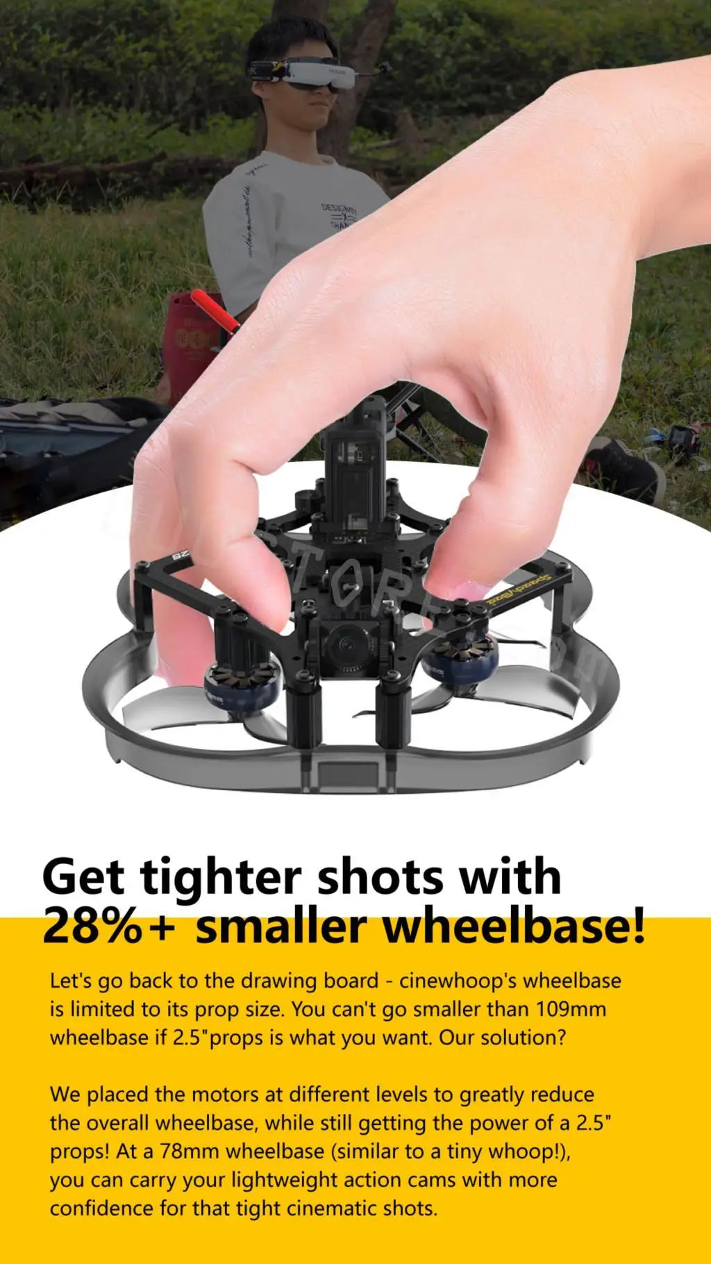 SpeedyBee Flex25 - HD 78mm F7 35A AIO 4S 2.5 بوصة CineWhoop RC FPV Racing Drone BNF مع Runcam Falcon 120fps ألعاب كاميرا رقمية 6 SpeedyBee Flex25, cinewhoop's wheelbase is limited to its prop size . 78mm