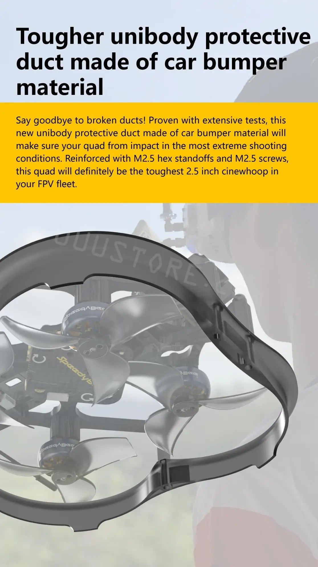 SpeedyBee Flex25 - HD 78mm F7 35A AIO 4S 2.5 بوصة CineWhoop RC FPV Racing Drone BNF مع Runcam Falcon 120fps ألعاب كاميرا رقمية 10 SpeedyBee Flex25, this unibody protective duct made of car bumper material will make sure your quad from impact