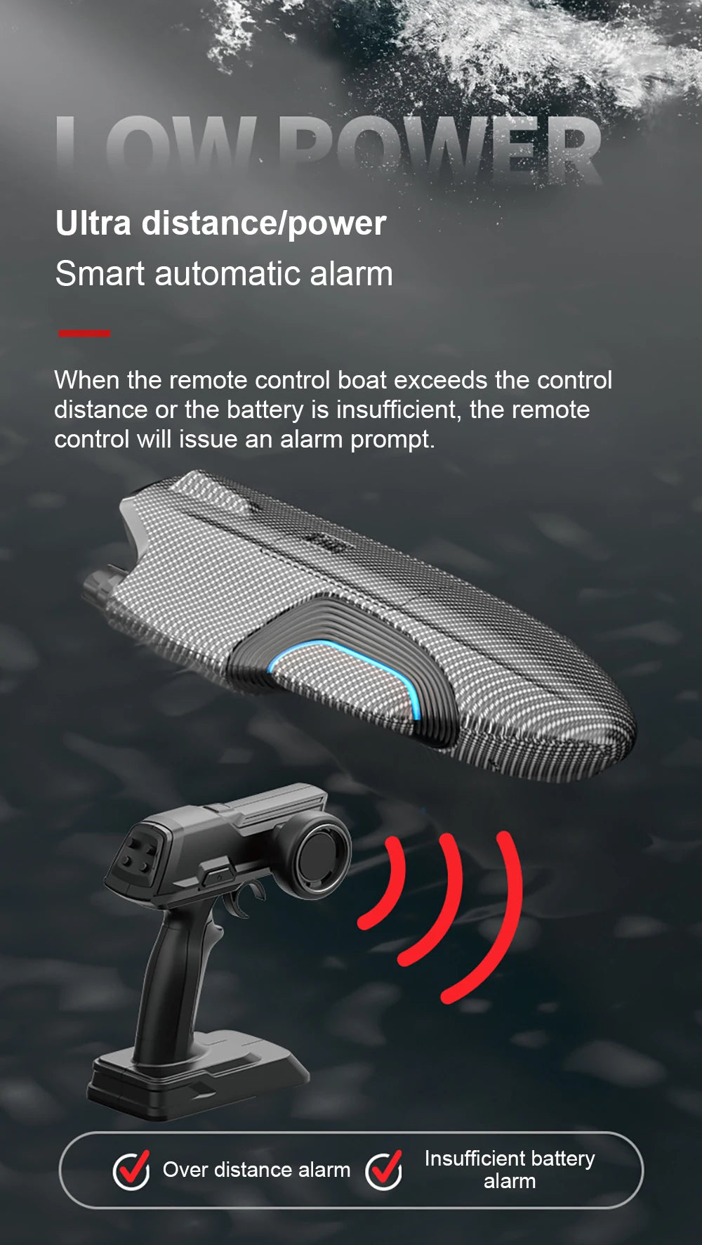 S2 Speed boat, WroiFR Ultra distancelpower Smart automatic alarm When the remote control boat exceeds