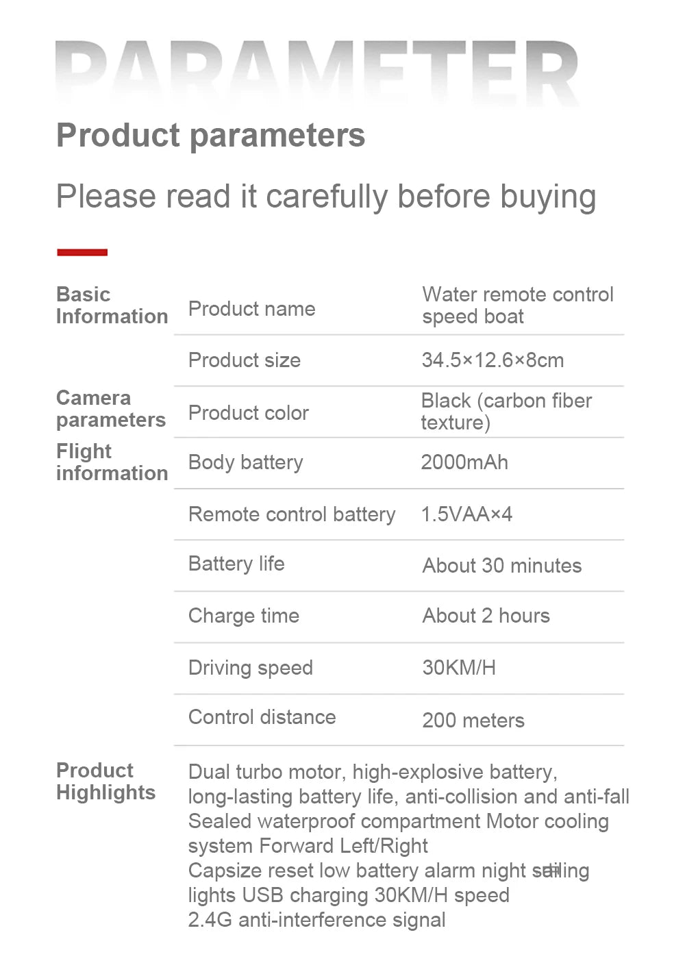 S2 Speed boat, speed boat features long-lasting battery life, anti-collision and anti-fall 