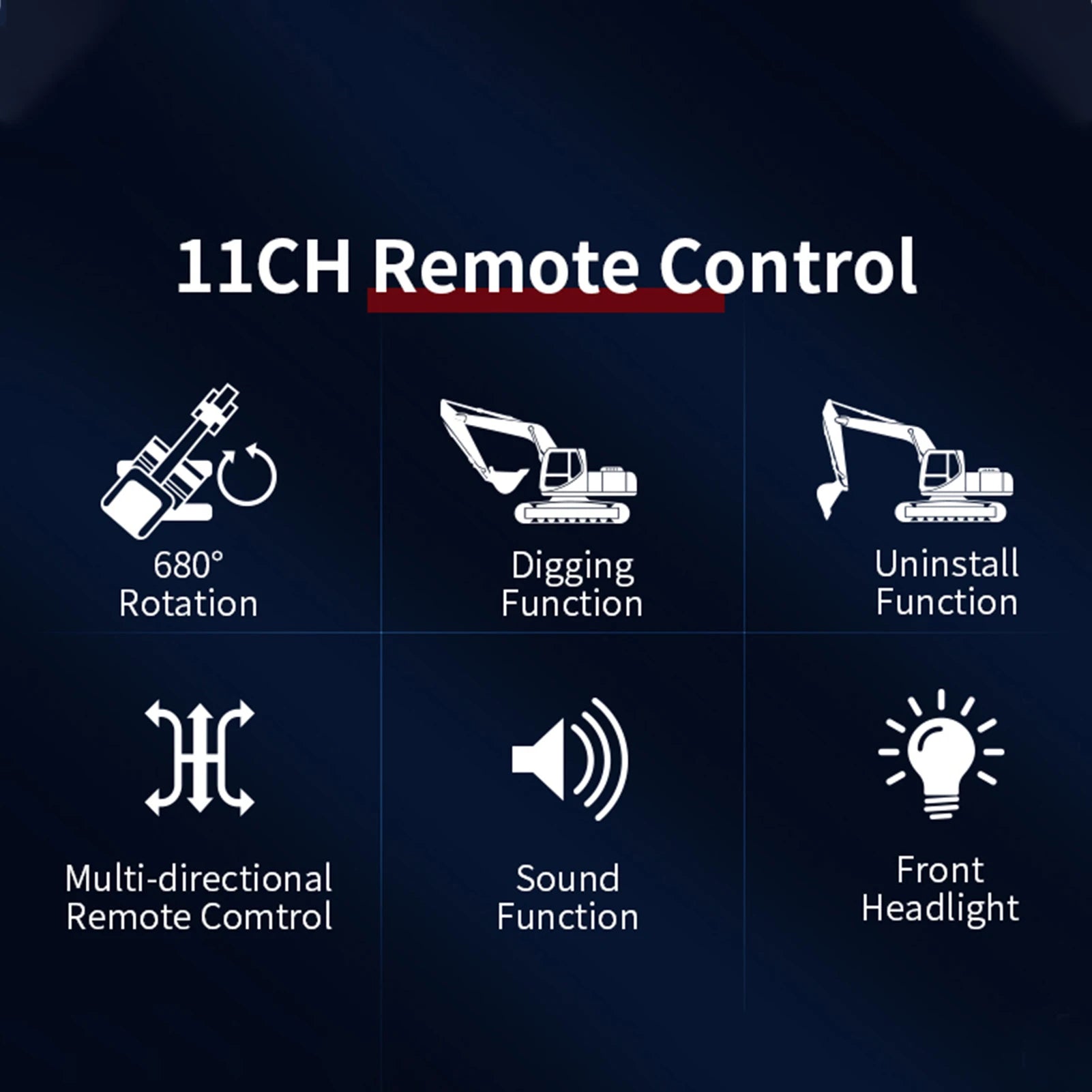11CH Remote Control 0 6808 Digging Uninstall Rotation Function Headlights