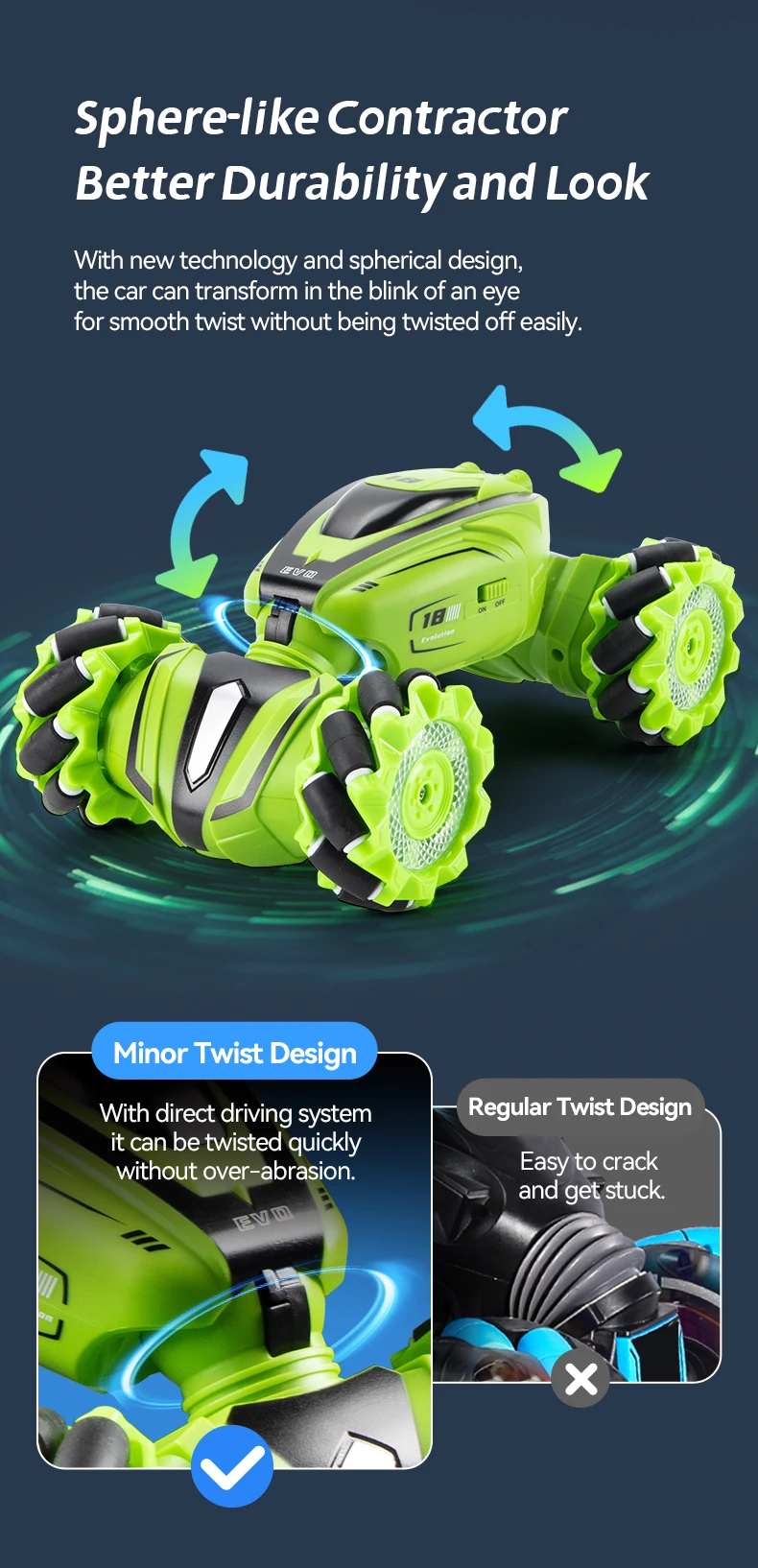 JJRC Q110 RC Stunt Twist Car - 2.4G جهاز تحكم عن بعد للتسلق على الطرق الوعرة سيارة بمستشعر إيماءات 4WD Drift RC Cars LED Light Kids Toy 14