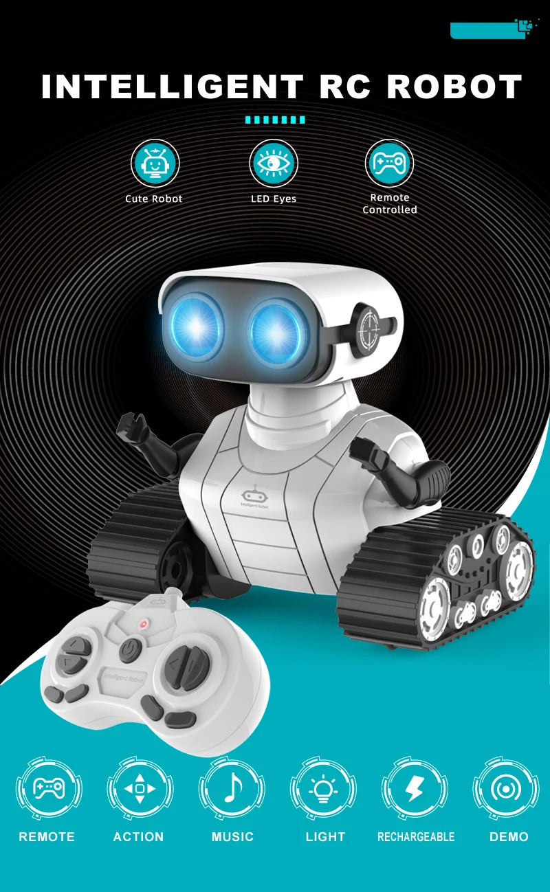 روبوت ذكي قابل لإعادة الشحن RC Ebo Robot - ألعاب للأطفال لعبة تفاعلية للتحكم عن بعد مع موسيقى رقص LED وعيون الأطفال هدية 8 Smart Robot Rechargeable RC Ebo Robot - Toy, INTELLIGENT Rc ROBot Col Cute Robot LED Eyes Remote Controlled