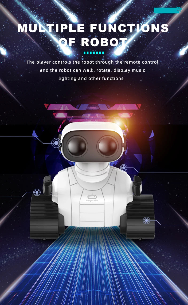روبوت ذكي قابل لإعادة الشحن RC Ebo Robot - ألعاب للأطفال لعبة تفاعلية للتحكم عن بعد مع موسيقى رقص LED وعيون الأطفال هدية 10 Smart Robot Rechargeable RC Ebo Robot - Toy, MULTIPLE FUNCTIONS QF ROBot The player controls the robot through the remote