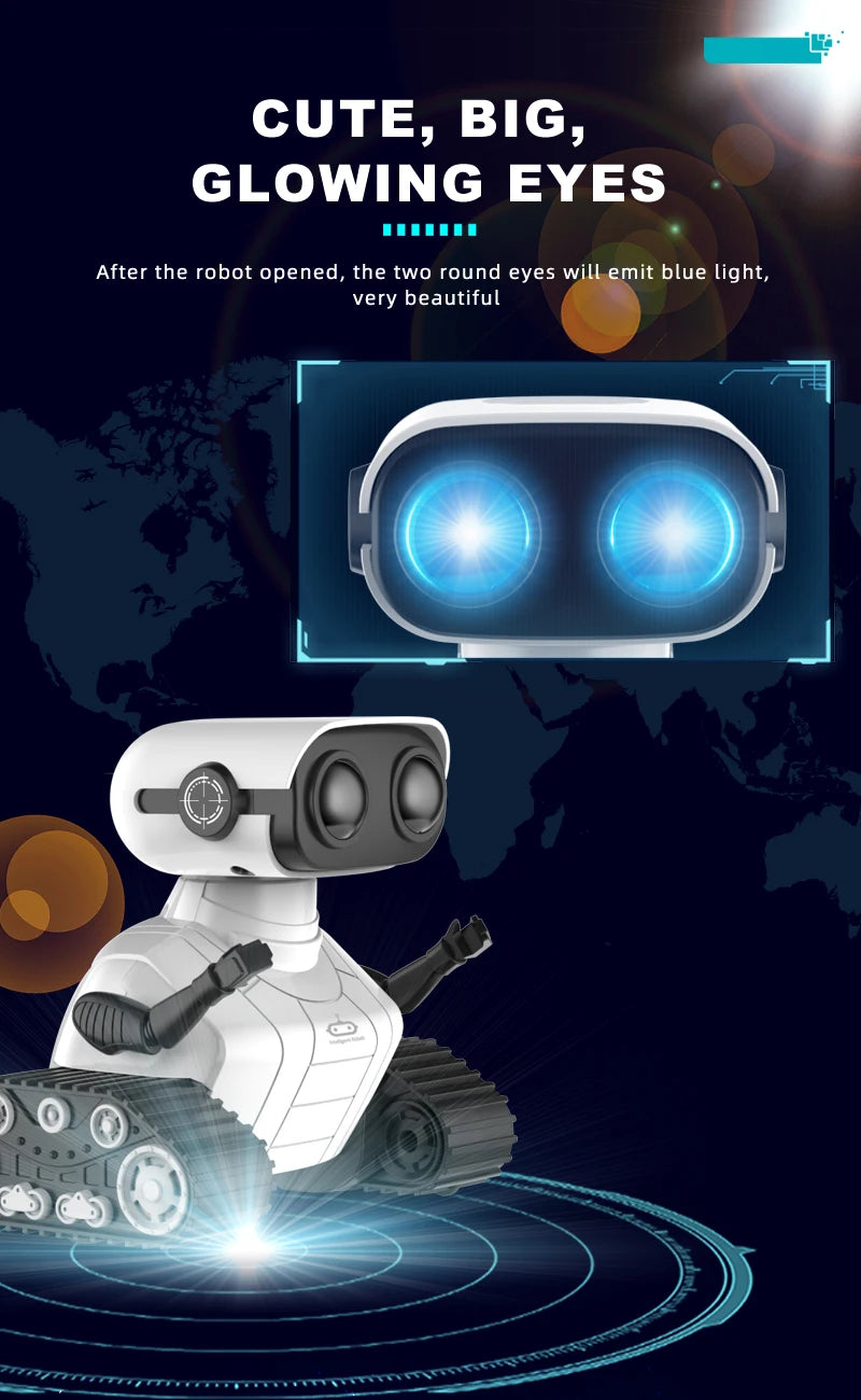 روبوت ذكي قابل لإعادة الشحن RC Ebo Robot - ألعاب للأطفال لعبة تفاعلية للتحكم عن بعد مع موسيقى رقص LED وعيون الأطفال هدية 11 Smart Robot Rechargeable RC Ebo Robot - Toy, the tWo round eyes will emit blue light, very beautiful .
