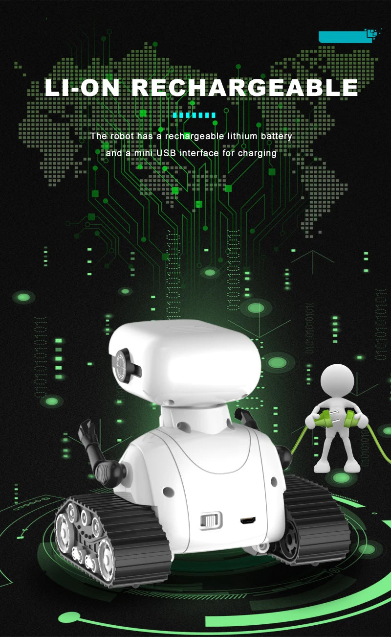 روبوت ذكي قابل لإعادة الشحن RC Ebo Robot - ألعاب للأطفال لعبة تفاعلية للتحكم عن بعد مع موسيقى رقص LED وعيون الأطفال هدية 18 Smart Robot Rechargeable RC Ebo Robot - Toy, LI-ON RECHARGEABLE The robot has a rechargeable Iithium battery