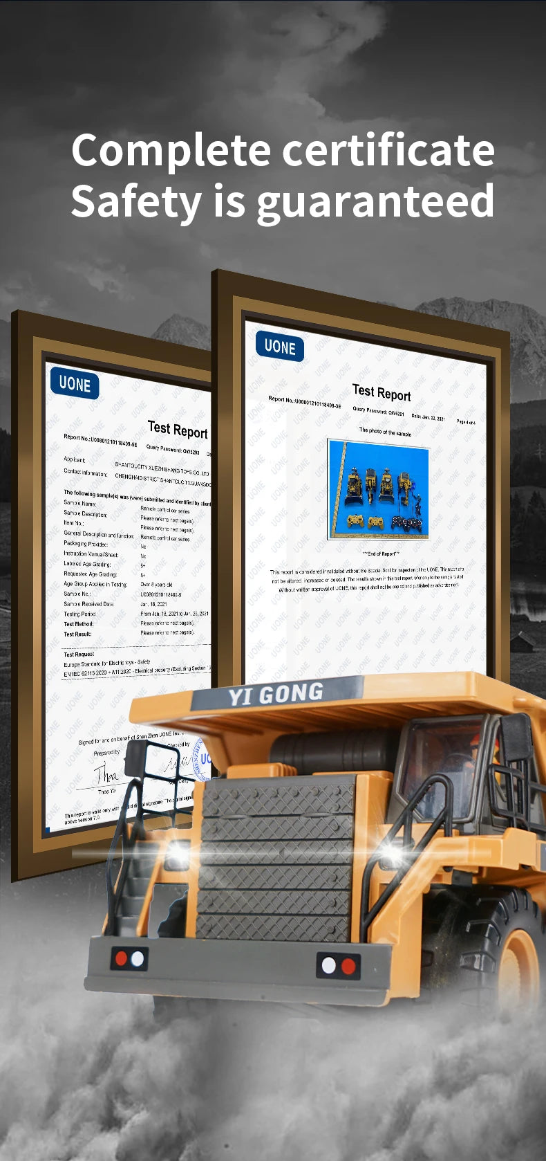 RC Excavator Dumper RC Car Toy, Complete certificate Safety is guaranteed UonE Uone Test Repad -ne 8-4