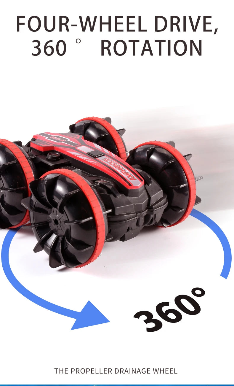 2.4G Amphibious Stunt, FOUR-WHEEL DRIVE, 360 ROTATION THE PROPELLER