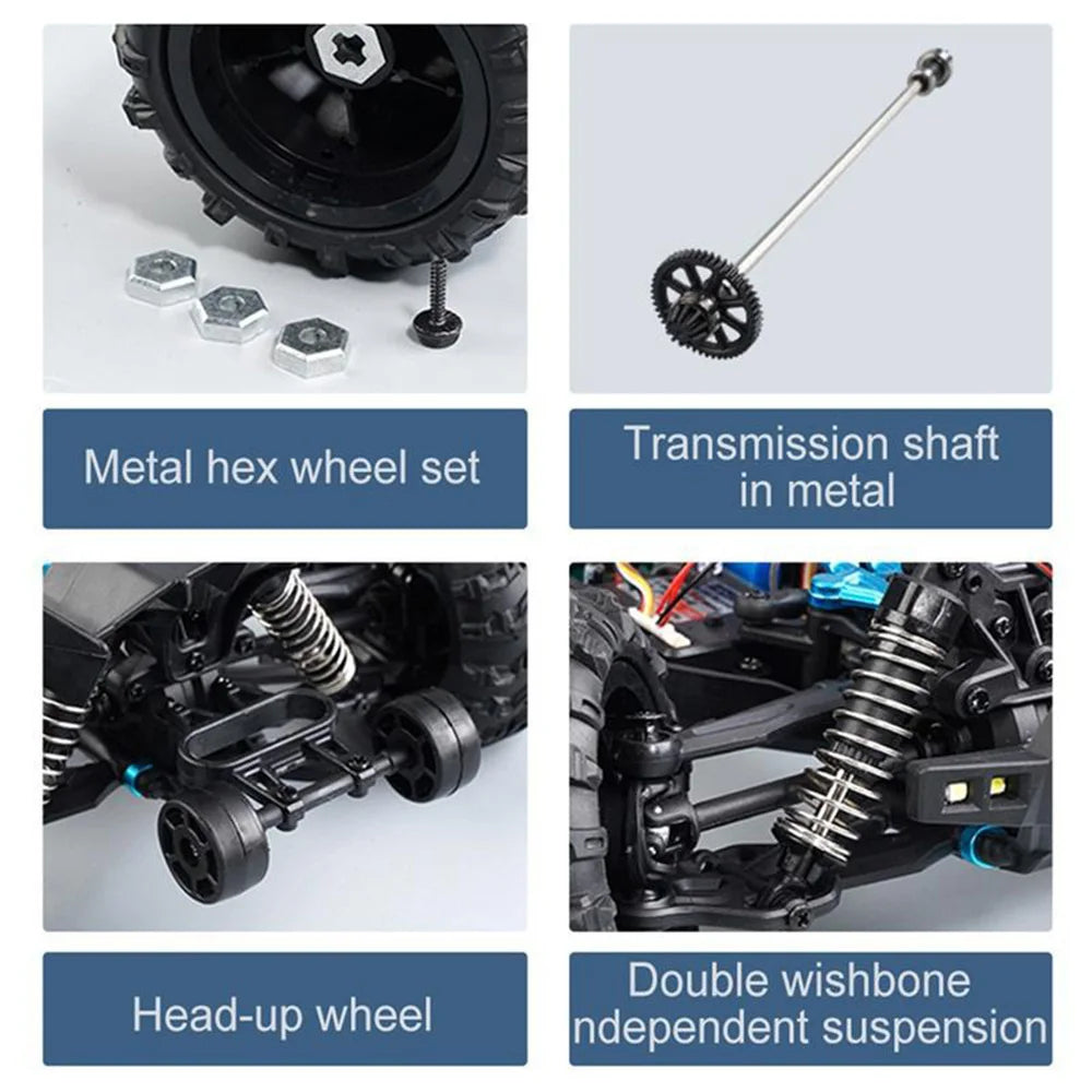 2023 New 1:16 Scale Large RC Cars, Transmission shaft Metal hex wheel set in metal Double wishbone Head-up wheel Independent