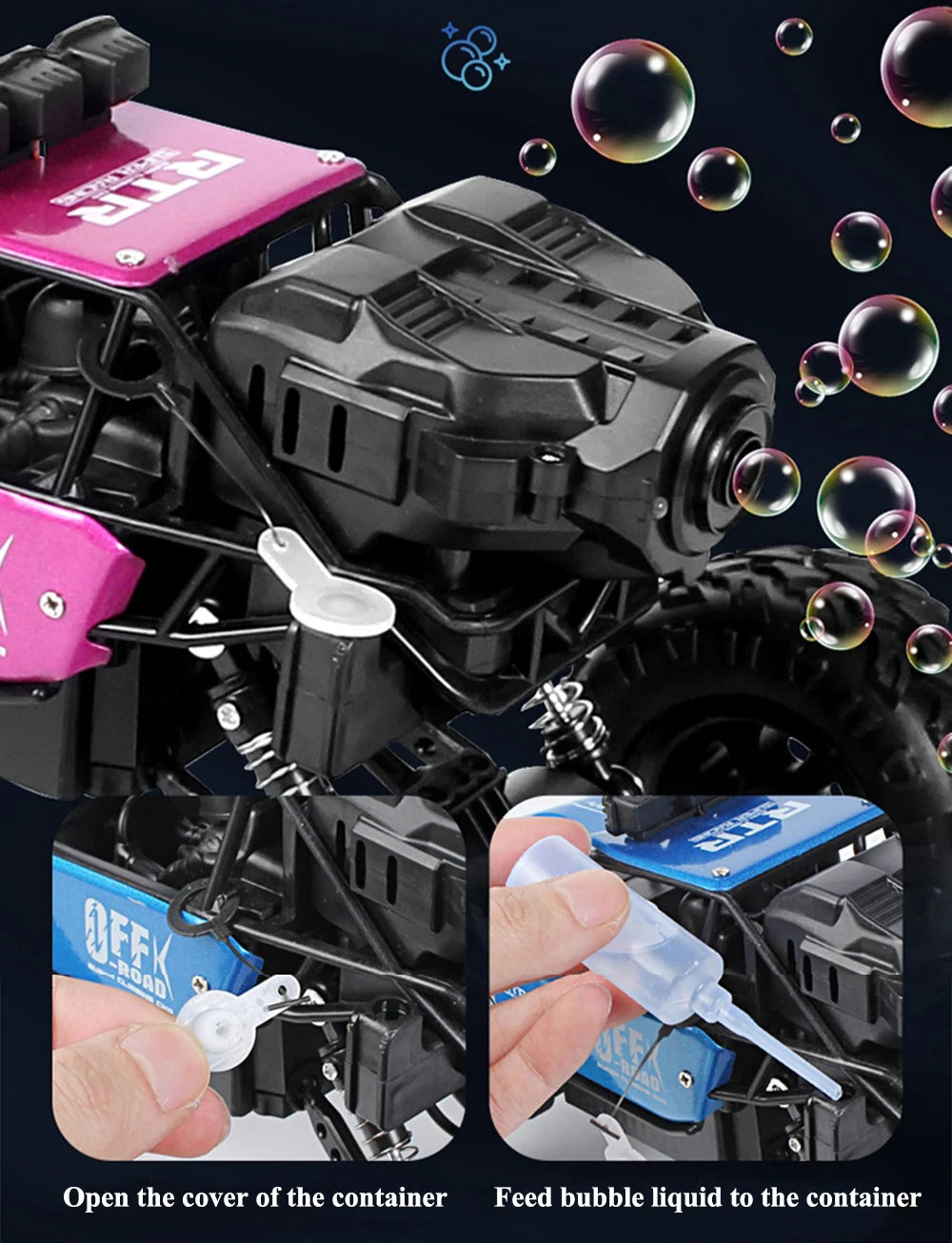 Paisible 4WD RC Car, Open the cover of the container Feed bubble liquid to the container 2a OTEK