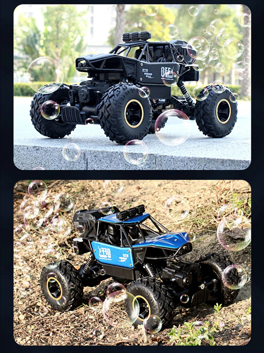 سيارة Paisible 4WD RC - آلة فقاعات تعمل بالتحكم عن بعد، سيارة تحكم بالراديو، سيارة مجنزرة للصخور 4x4، لعبة على الطرق الوعرة للباب للأولاد والبنات 32 Paisible 4WD RC Car, one 1800mah battery can also last about 60 minutes