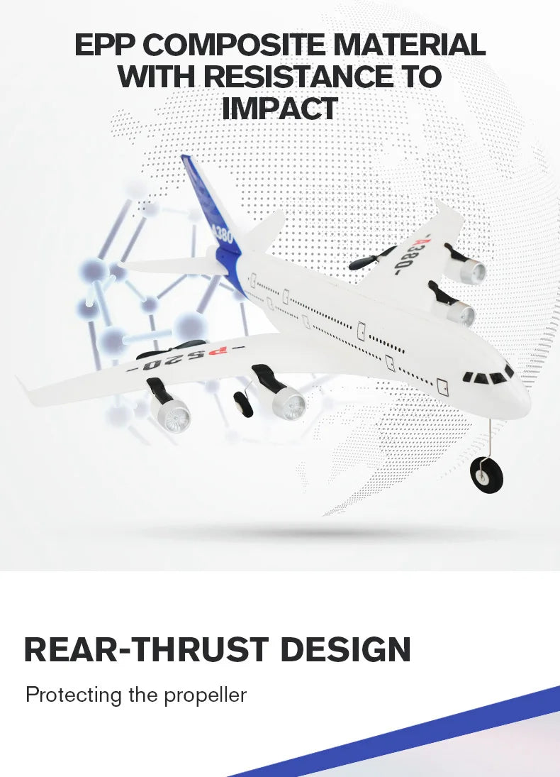 Airbus A380 P520 RC Airplane, EPP COMPOSITE MATERIAL WITH RESISTANCE TO IMPACT 5 2
