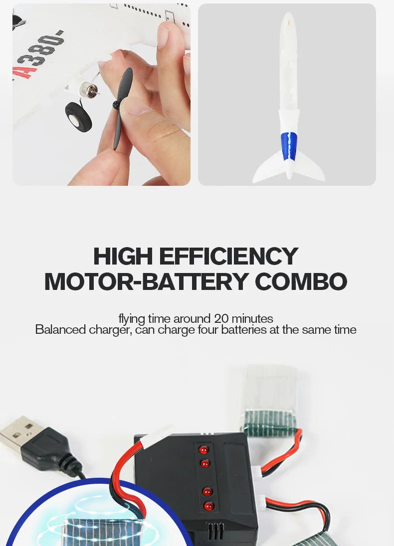 Airbus A380 P520 RC Airplane, HIGH EFFICIENCY MOTOR-BATTERY COMBO flying time around