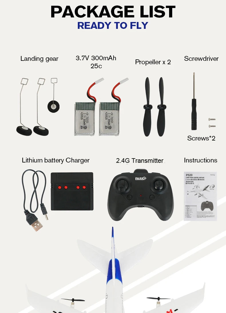 Airbus A380 P520 RC Airplane, PACKAGE LIST READY TO FLY Landing gear 3.7V 30O