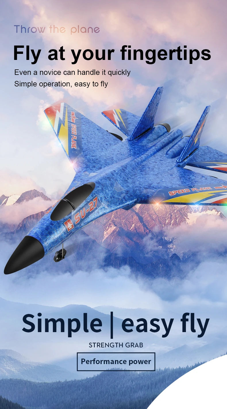طائرة RC SU27 - 2.4G طائرة شراعية تعمل بالتحكم عن بعد وطائرة مقاتلة تعمل بالتحكم عن بعد من الفوم نموذج طائرة لعب للأطفال الأولاد 22 RC Aircraft SU27 Plane, STRENGTH GRAB Performance power Fly RLde 57422 5u-27