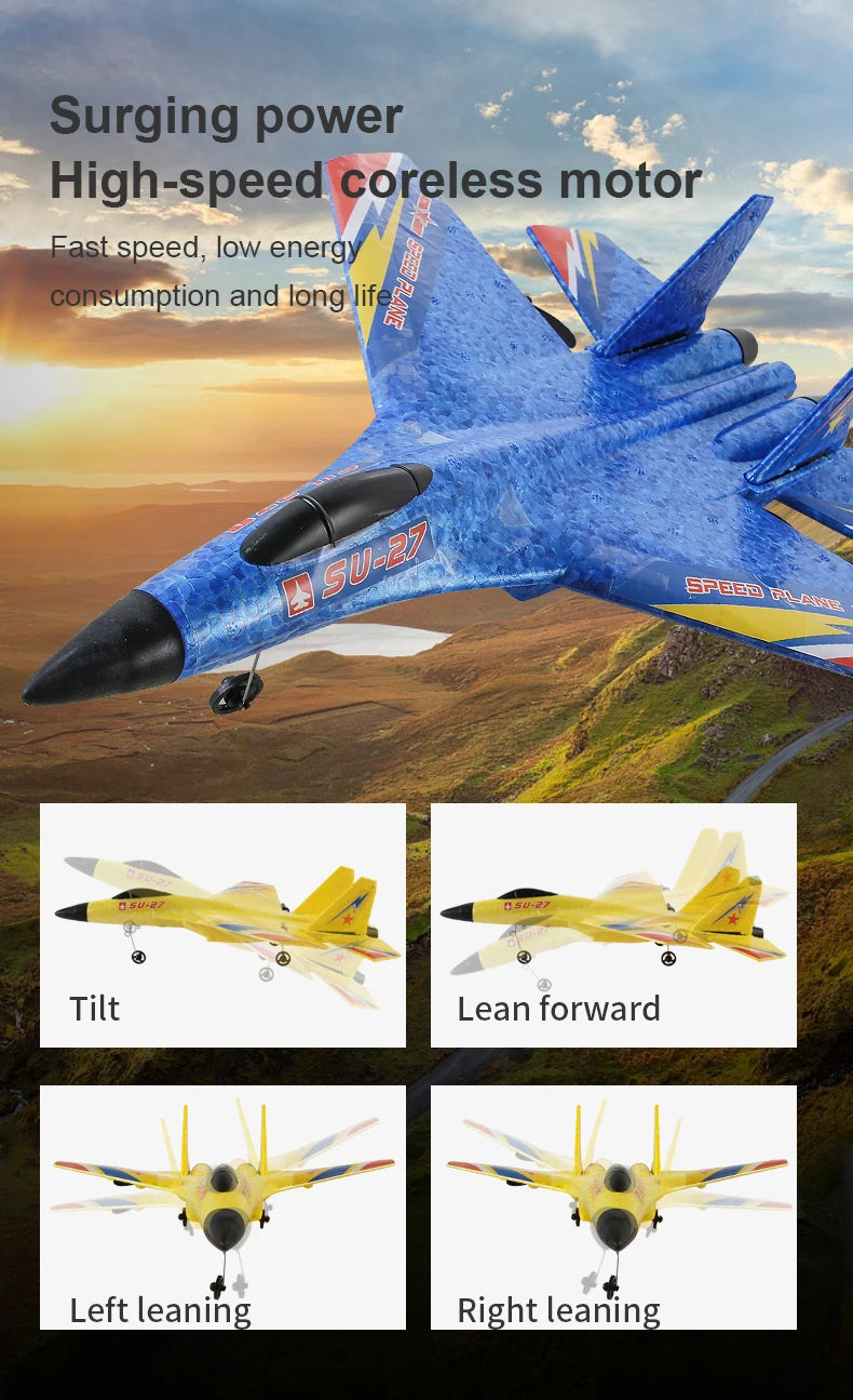 طائرة RC SU27 - 2.4G طائرة شراعية تعمل بالتحكم عن بعد وطائرة مقاتلة تعمل بالتحكم عن بعد من الفوم نموذج طائرة لعب للأطفال الأولاد 29 RC Aircraft SU27 Plane, Surging power High-speed coreless motor Fast speed, low energy consumption and long 60t