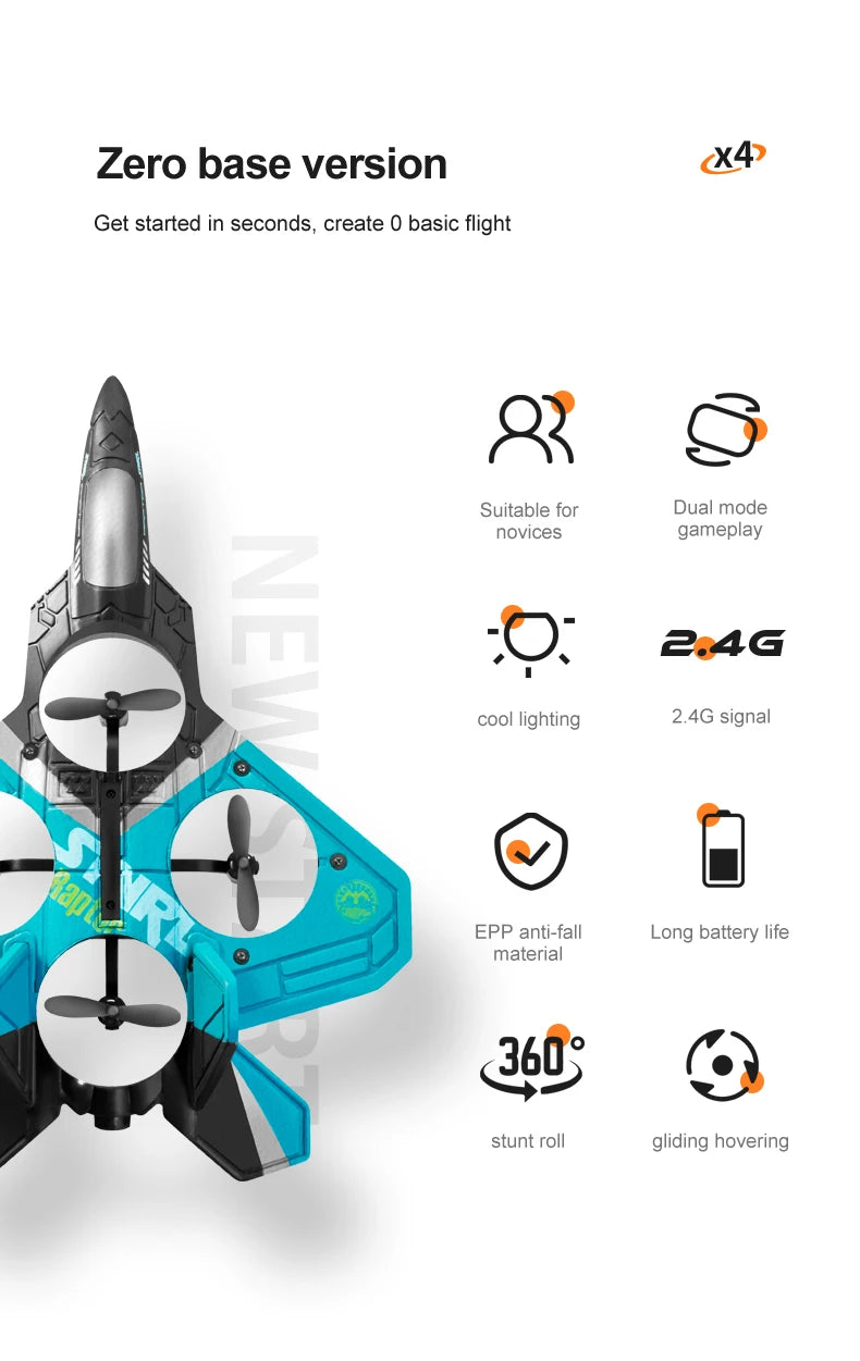 طائرة Rc V17 - طائرة شراعية تستشعر الجاذبية مع طائرة هليكوبتر تعمل بالتحكم عن بعد من الفوم وتحكم عن بعد للأولاد 11 Rc Plane V17, Zero base version X4 Create 0 basic flight Suitable for Dual mode novices gameplay