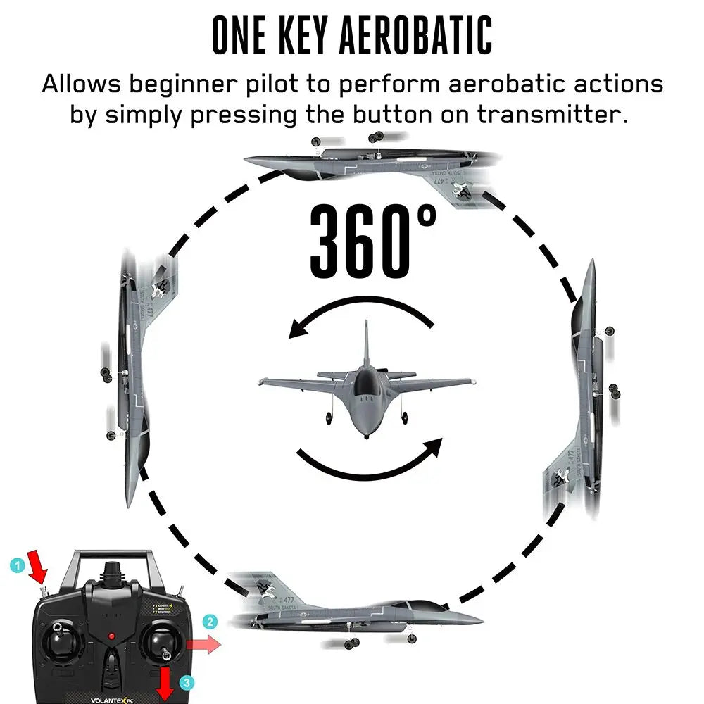 طائرة F16 Falcon RC - 2.4G 6-Axis 365mm Wingspan EPP One Key Return Aerobatic Fixed Wing Trainer RTF للمبتدئين 10 F16 Falcon RC Airplane, ONE keY AEROBATIC allows beginner pilot to perform aerobatic actions