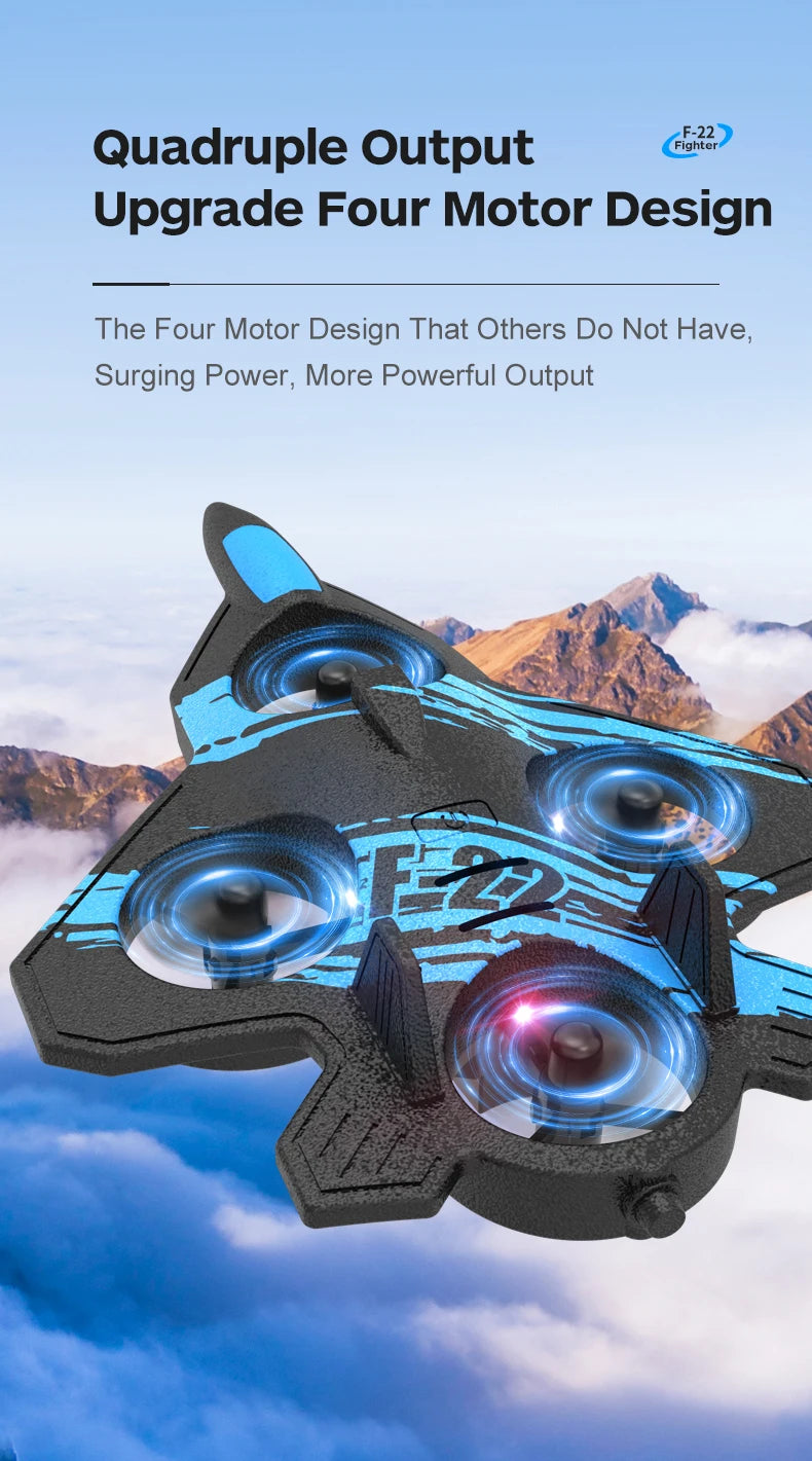F22 Foam RC Plane, F-22 Quadruple Output Fighter Upgrade Four Motor Design . Surging Power,