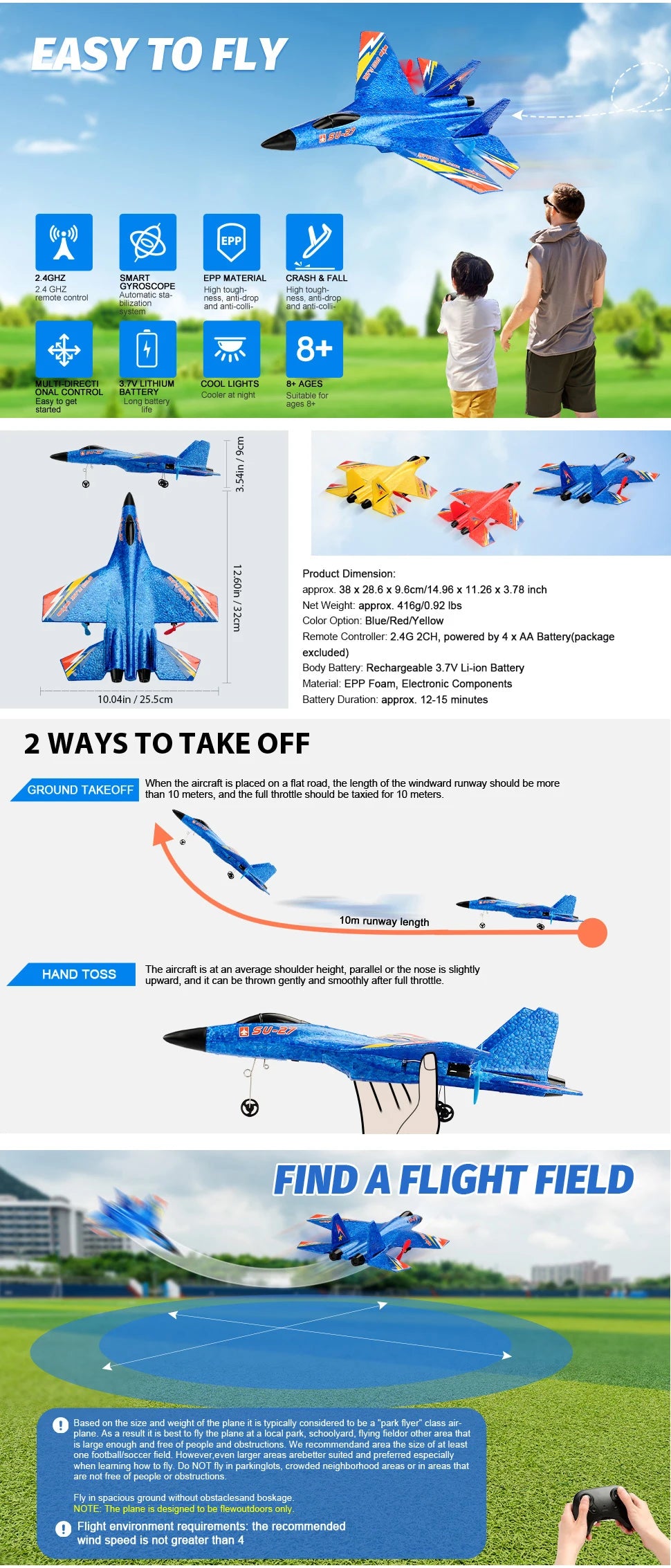 SU-27 RC Plane, EPP 2.4GHZ SMART EPP MATERIAL CRASH &