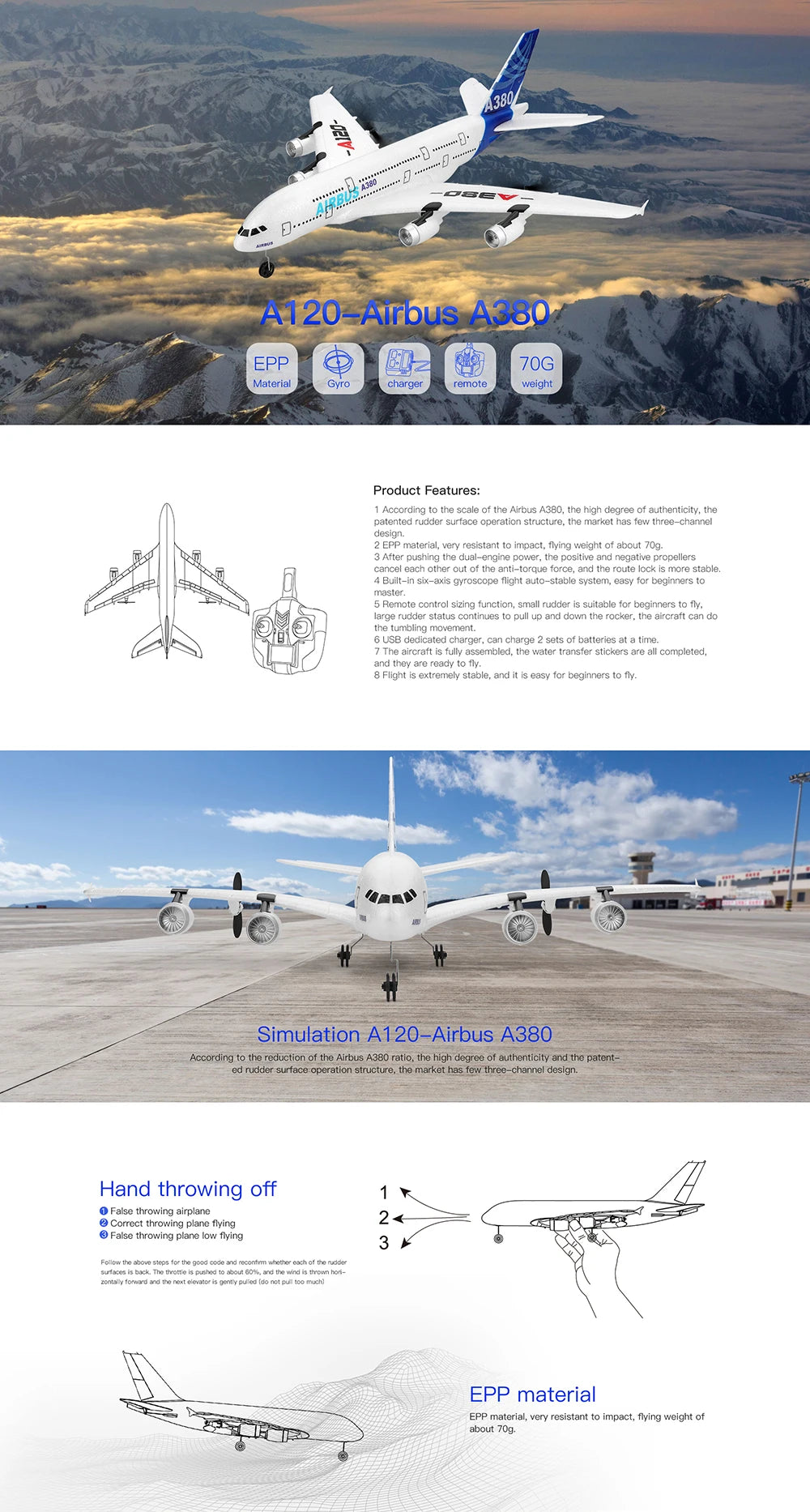 XK A120 RC Plane, EPP material, very resistant t0 inipaci, flying weignt of