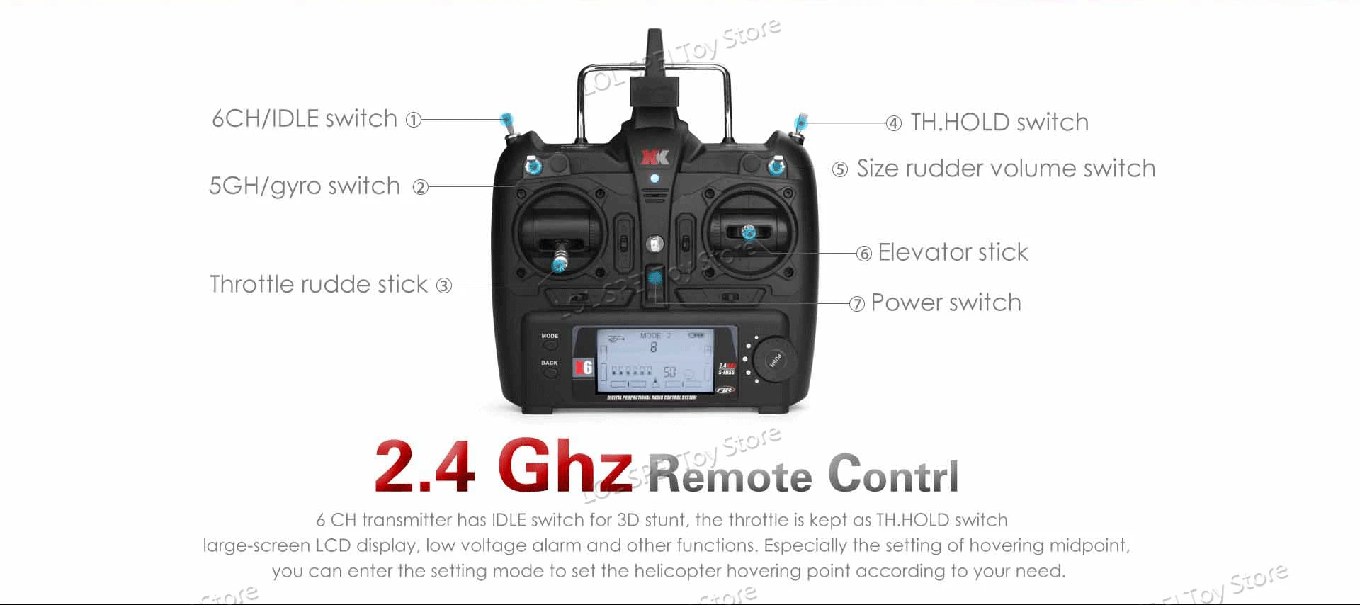 Wltoys XK K110s RC Helicopter, tov 6CH/IDLE switch THHOLD switch Size rudder volume switch S
