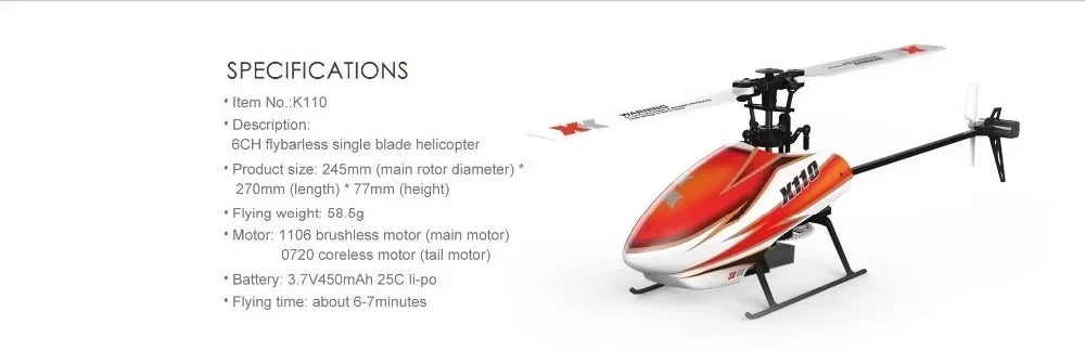 طائرة هليكوبتر WLtoys XK K110 RC - 2.4G 6CH 3D 6G 6 محاور نظام محرك بدون فرشاة RC كوادكوبتر ألعاب التحكم عن بعد للأطفال هدايا 22 WLtoys XK K110 RC Helicopter, GCH flybarless single blade helicopter weighs 58.59 pounds . battery: