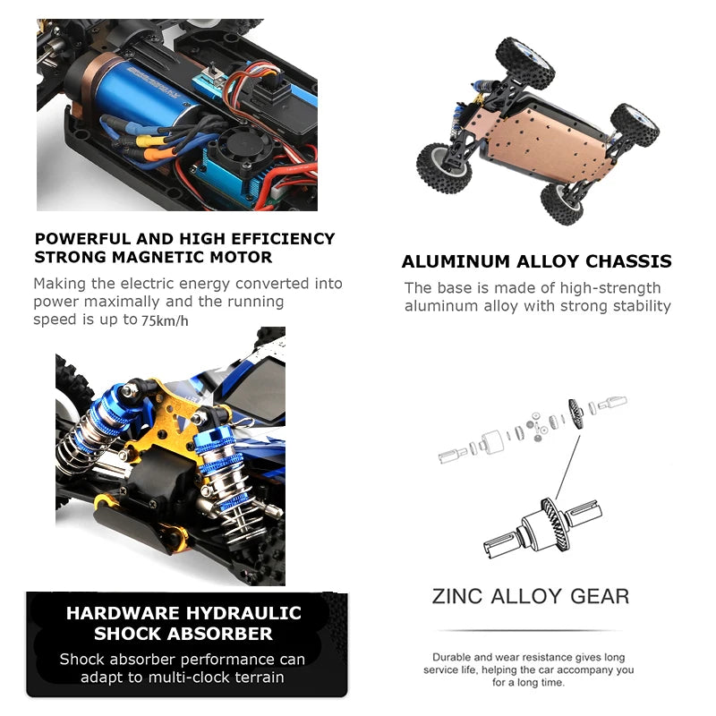 Wltoys 124017 124007 1/12 2.4G سيارات السباق RC 4WD محرك بدون فرشاة 75 كم/ساعة سرعة عالية للتحكم عن بعد على الطرق الوعرة ألعاب الانجراف لـ Aduit 41 Wltoys 124017 124007 1/12 2.4G Racing RC Car, POWERFUL AND HIGH EFFICIENCY STRONG MAGNETIC MO
