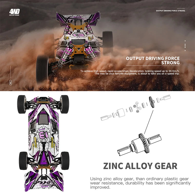 Wltoys 124017 124007 1/12 2.4G Racing RC Car, OUTPUT DRIVING FORCE STRONG To achieve high speed; rapid