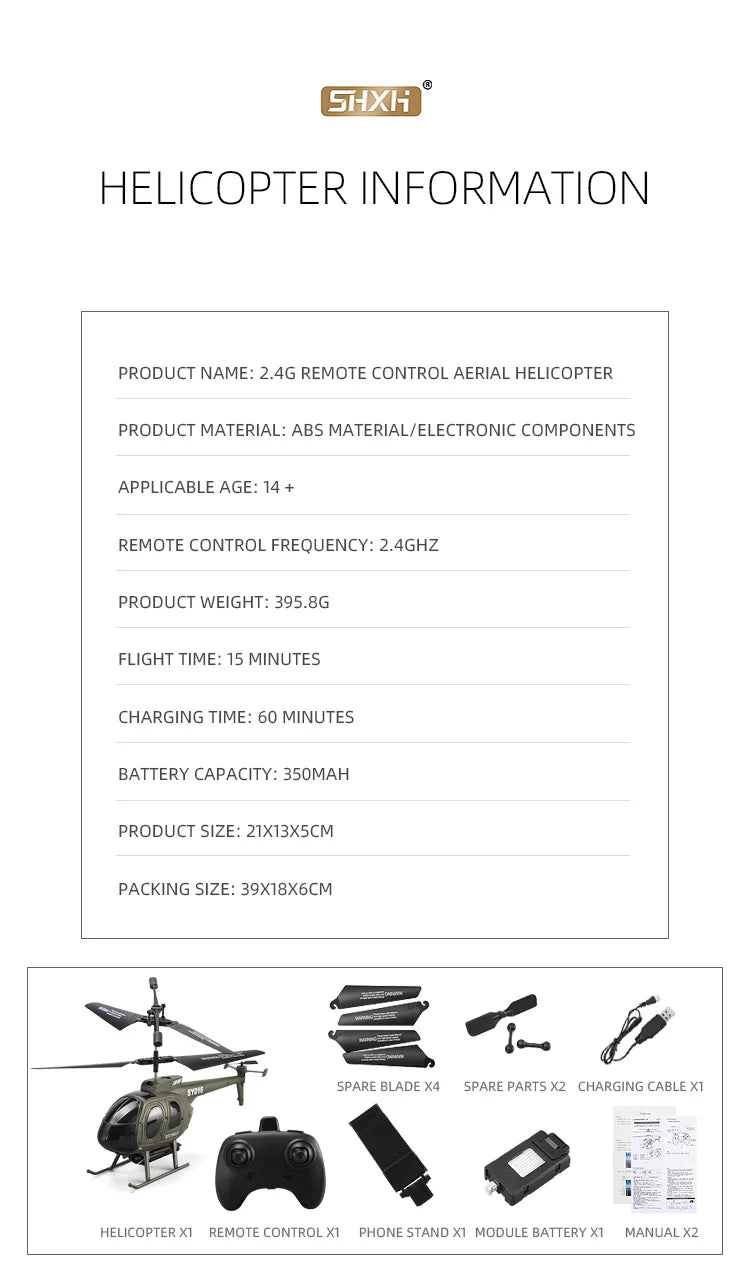 SY06  RC Helicopter, Si4Xli HELICOPTER INFORMATION PRODUCT NAME: 2.46 RE