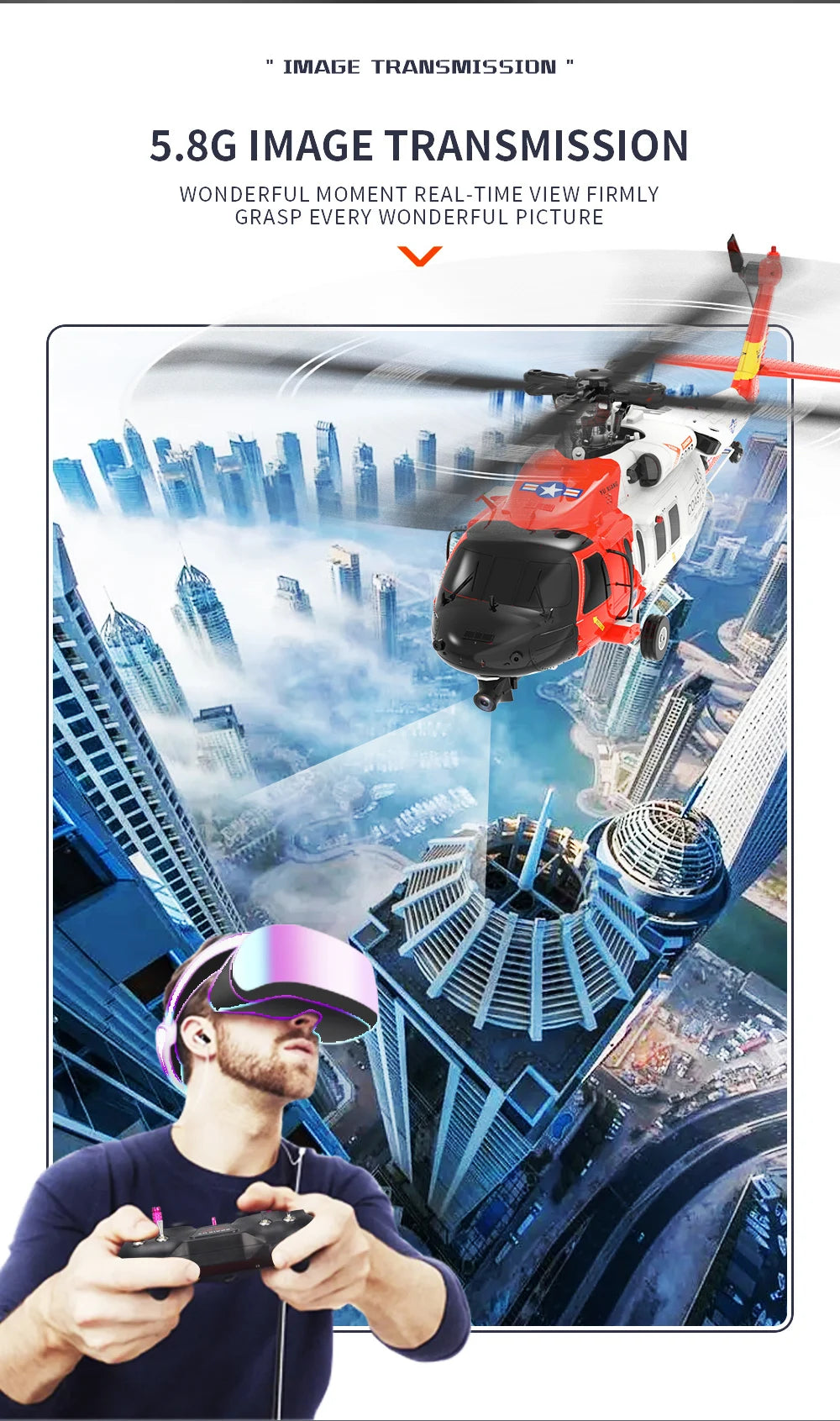 YXZNRC F09-S Flybarless RC Helicopter, IMAGE TRANSMISSION WONDERFUL MOMENT REAL-TIME 