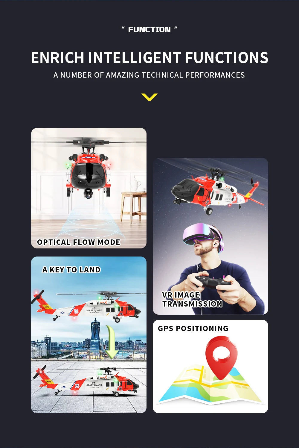 YXZNRC F09-S Flybarless RC Helicopter, FVNCTION ENRICH INTELLIGENT FUNCTIONS A NUMBER
