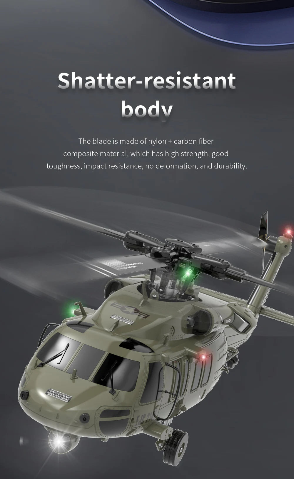 YXZNRC F09 RC Helicopter, nylon + carbon fiber composite material has high strength, good toughness, impact resistance, no de