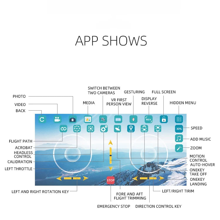 6Ch Rc Helicopter, APP SHOWS SWITCH BETWEEN CAMERAS GESTURING