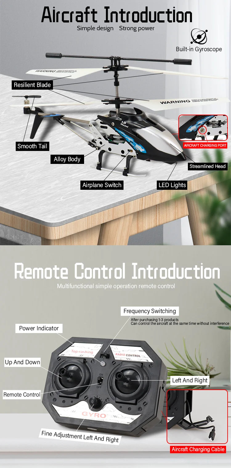 LD-Model Rc Helicopter - 3.5CH Metal RC Helicopter مع أضواء هليكوبتر تحكم عن بعد 14 LD-Model Rc Helicopter, Aircraft Introduction Simple design Strong power Built-in Gyroscope Resilient Blade W