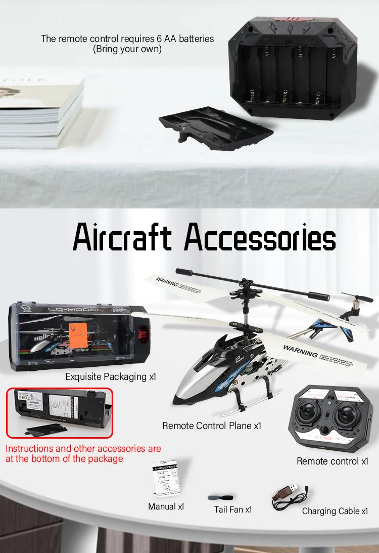 LD-Model Rc Helicopter - 3.5CH Metal RC Helicopter مع أضواء هليكوبتر تحكم عن بعد 15 LD-Model Rc Helicopter, the remote control requires 6 AA batteries (Bring your own) Aircraft Accessories Da Rac