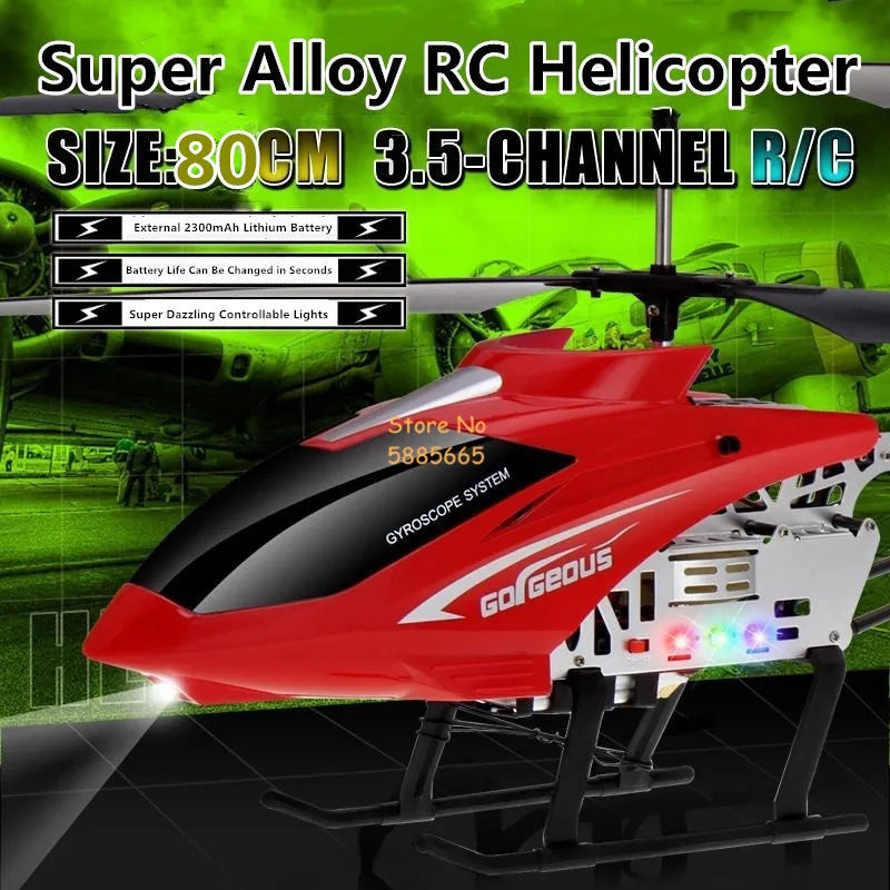 طائرة هليكوبتر RC 80 سم - نموذج كبير 3.5CH إطار معدني مضاد للسقوط، أضواء LED لجميع الجسم 150 متر لعبة هليكوبتر كهربائية تعمل بالتحكم عن بعد 35 80CM RC Helicopter, Super Alloy RC Helicopter SLZB80057 3.5-Q