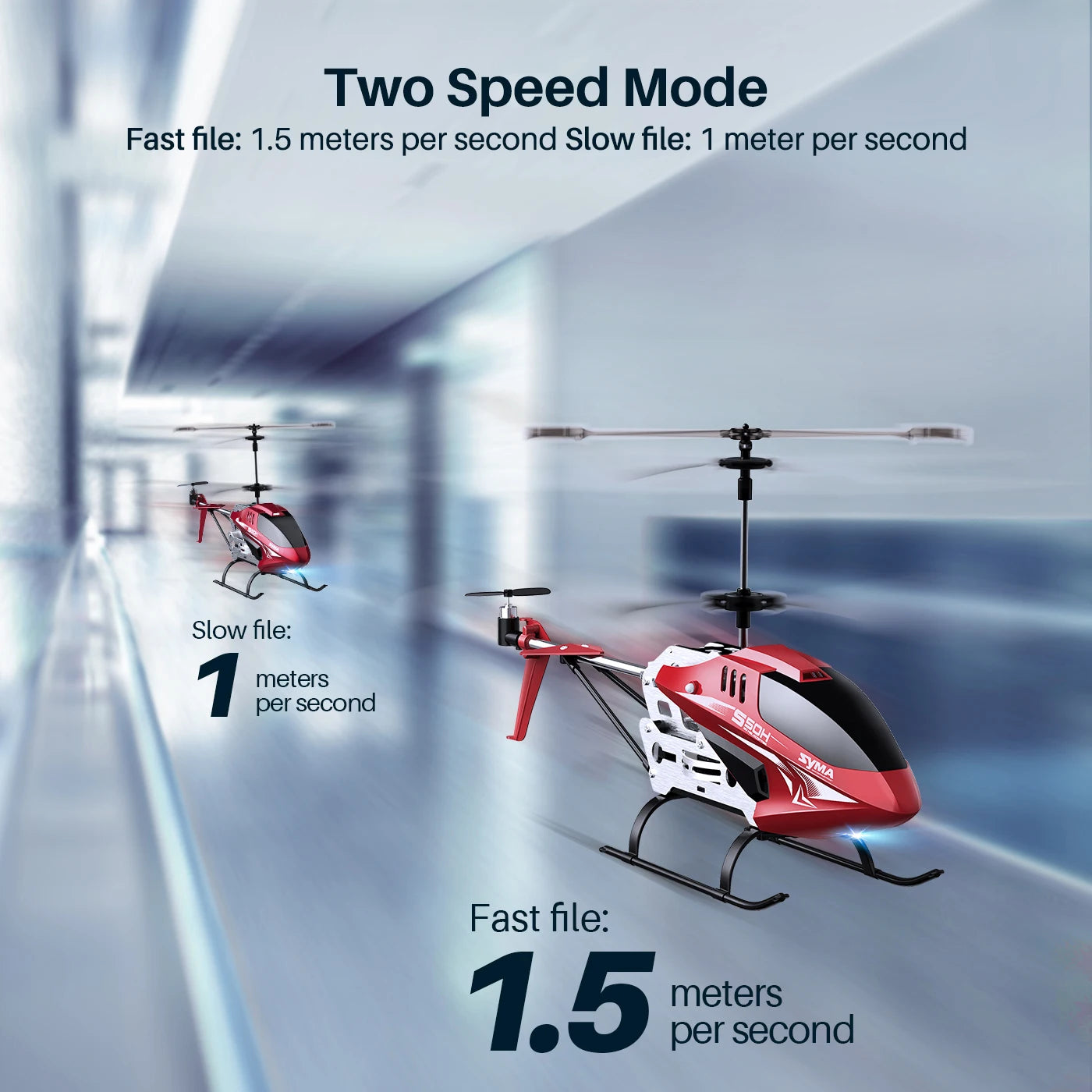 مروحية SYMA S50H RC - تثبيت ارتفاع الطائرة بالتحكم عن بعد، مفتاح واحد للإقلاع/الهبوط، نظام حماية مزدوج للمبتدئين 12 SYMA S50H RC Helicopter, Two Speed Mode Fast file: 1.5 meters per second Slow file: 1 meter per second