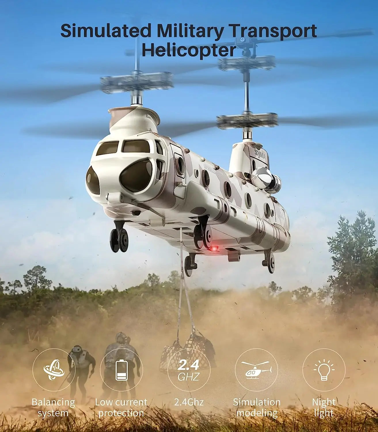 syma s52h مروحية التحكم عن بعد - 2.4 جيجا هرتز s52h النقل العسكري RC نموذج طائرة عسكرية مسلحة لعب للأطفال المشجعين العسكريين 10 SYMA S52H Remote Control Helicopter, Simulated Military Transport Helicopter JV 2.4 GHZ Balancing Low