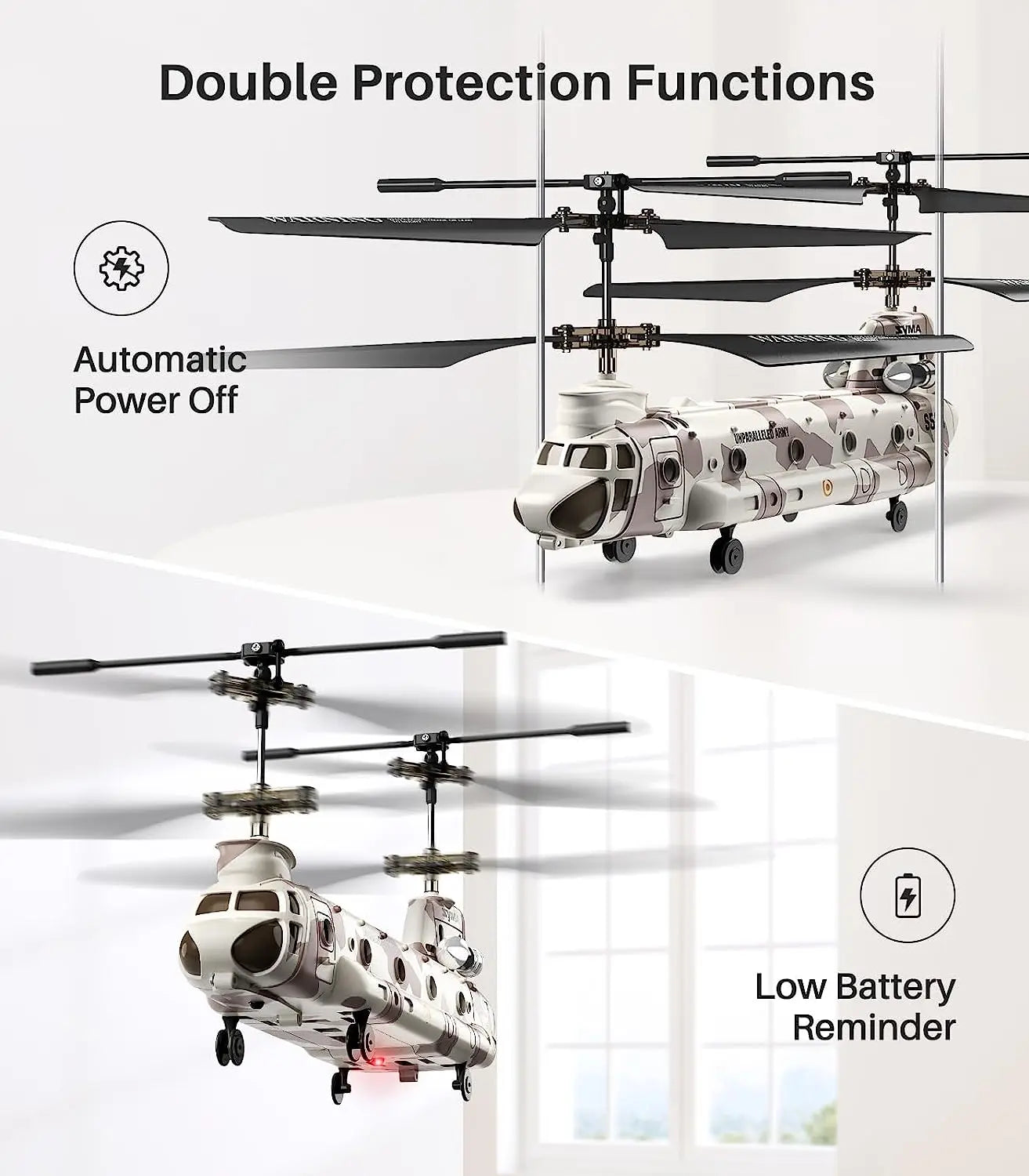 syma s52h مروحية التحكم عن بعد - 2.4 جيجا هرتز s52h النقل العسكري RC نموذج طائرة عسكرية مسلحة لعب للأطفال المشجعين العسكريين 12 SYMA S52H Remote Control Helicopter, Double Protection Functions Automatic Power Off Low Battery Re