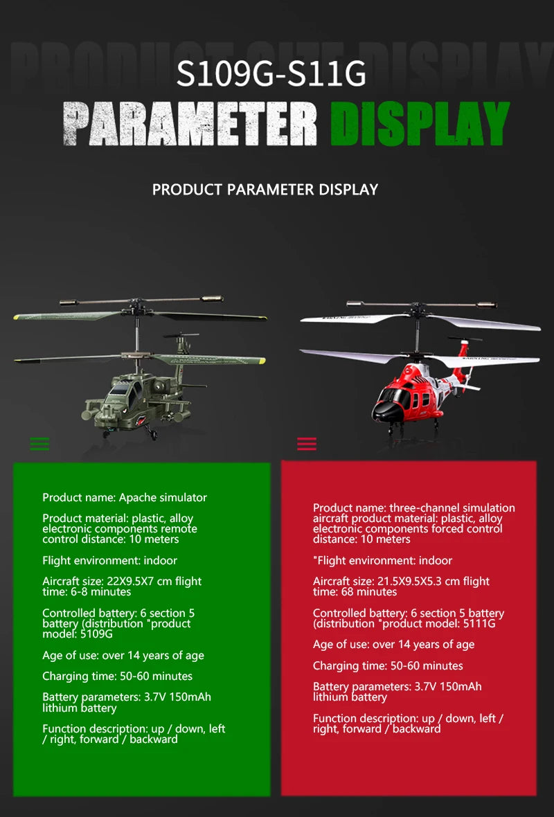 SYMA S109G Rc Helicopter, mmami S1O9G-S1IG nomanit PARAMETER 