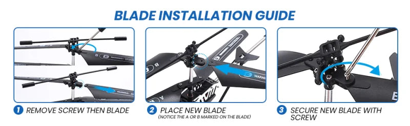 DEERC DE51 Rc Helicopter, BLADE INSTALLATION GUIDE REMOVE SCREW THEN BL