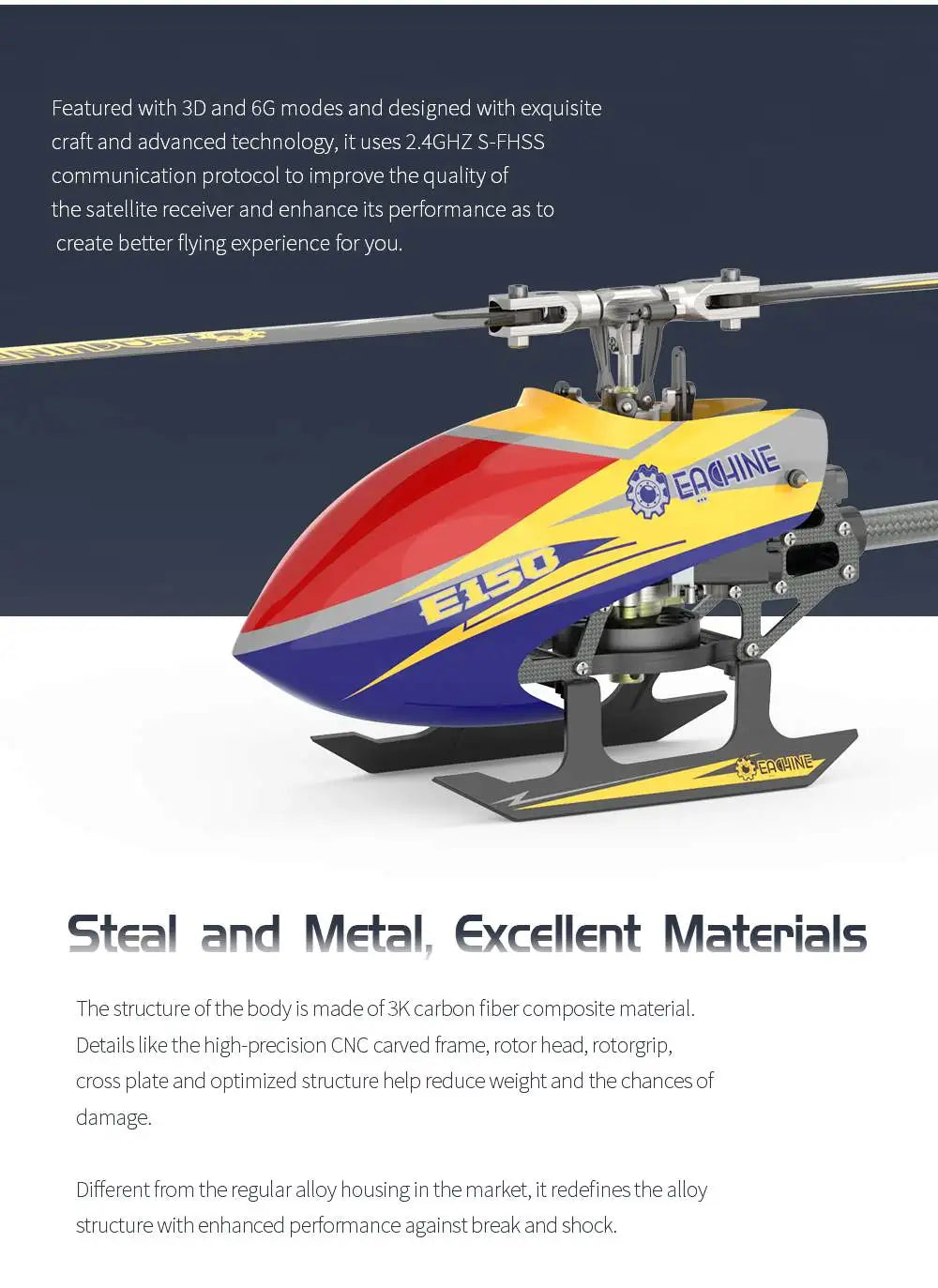 Eachine E150 RC Helicopter, Featured with 3D and 66 modes and designed with exquisite craft and advanced technology 