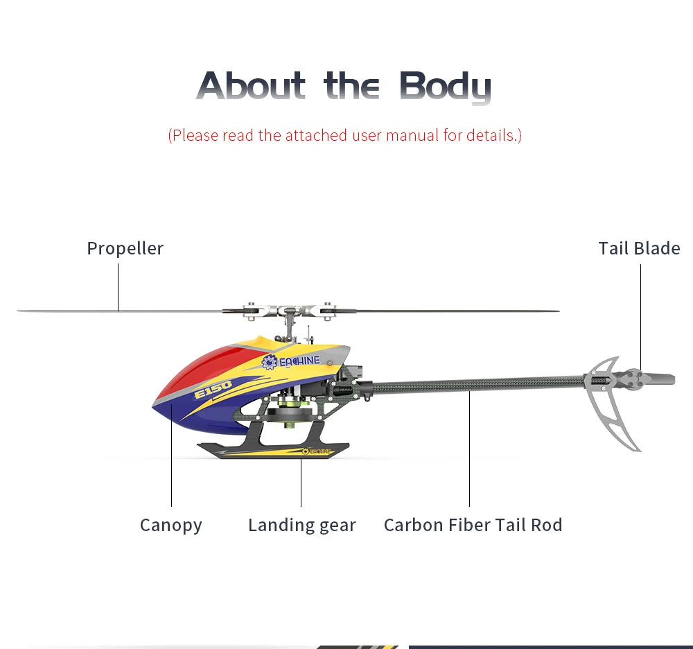 Eachine E150 RC Helicopter, Propeller Tail Blade EACHINE Canopy Landing gear Carbon Fiber Tail Rod 