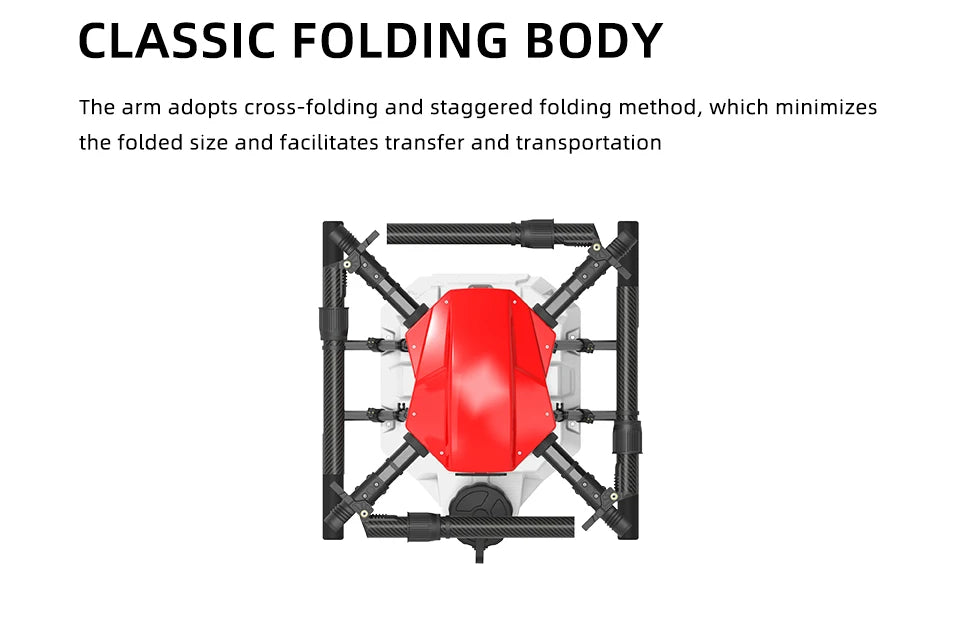EFT E410P 10L Agriculture Drone, CLASSIC FOLDING BODY The arm adopts cross-folding and stagg