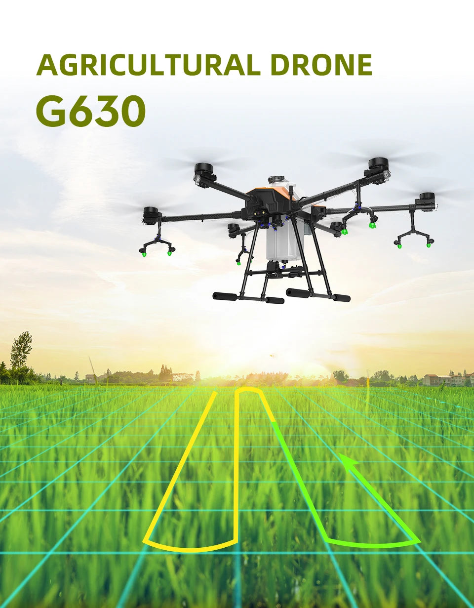 طائرة بدون طيار زراعية EFT G630 30L - 6 محاور 30L وزن الإقلاع 63 كجم، حمولة 63 كجم، آلة رش البذور، مدمجة مع Hobbywing X9 Plus JIYI K++ V2 FC، Skydroid T12 13 EFT G630 30L Agriculture Drone - 6 axis 30L Take-