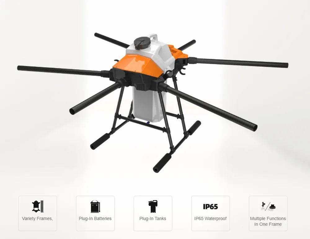 طائرة بدون طيار زراعية EFT G630 30L - 6 محاور 30L وزن الإقلاع 63 كجم، حمولة 63 كجم، آلة رش البذور، مدمجة مع Hobbywing X9 Plus JIYI K++ V2 FC، Skydroid T12 25 EFT G630 30L Agriculture Drone, IP65 Varety Frames In Batteres Plug-In Tanks IP